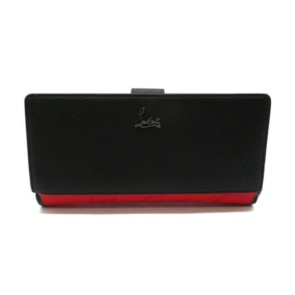 Christian Louboutin Round Long Wallet Calfskin Leather Black Red